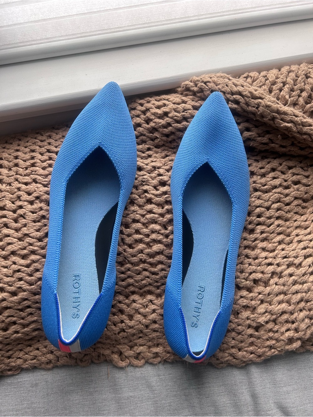 Rothy's Bright Blue Pointed Knit Flats